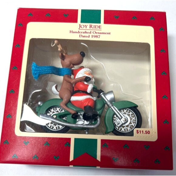 Vintage Hallmark Joy Ride Handcrafted Ornament Santa & Reindeer On Motorcycle 19 - Picture 3 of 4